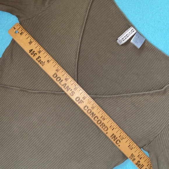H&M DIVIDED faux wrap olive green stretchy rib knit long sleeve crop NEW size S - Picture 7 of 9